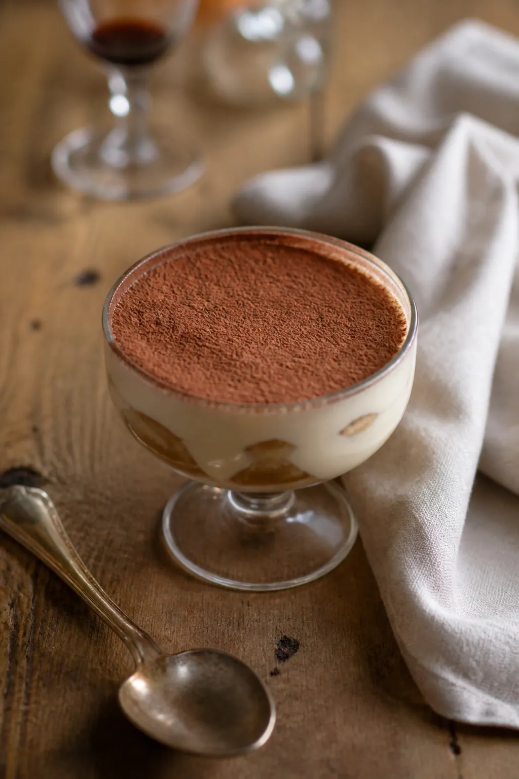 Dessert italien crémeux saupoudré de cacao